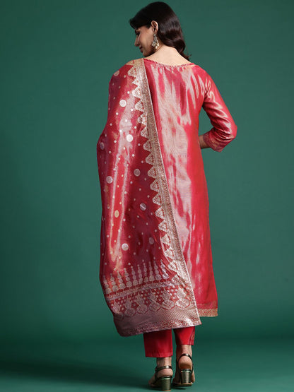 Women Ethnic Motifs Jacquard Zari Kurta with Trousers & With Dupatta