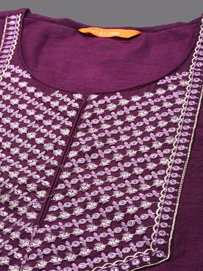 Floral Yoke Design Kurta With Trousers & Dupatta