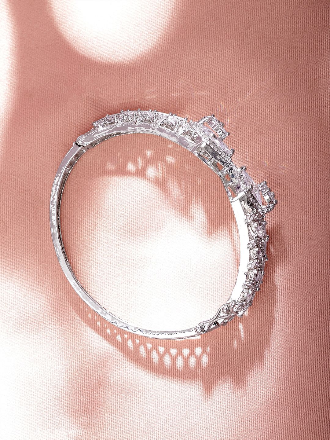 Dhiyona RJ Women's Women Rhodium-Plated Cubic Zirconia Studded Bangle-Style Bracelet