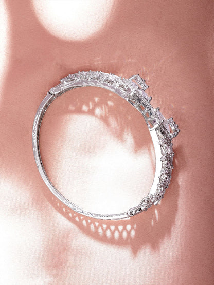 Dhiyona RJ Women's Women Rhodium-Plated Cubic Zirconia Studded Bangle-Style Bracelet