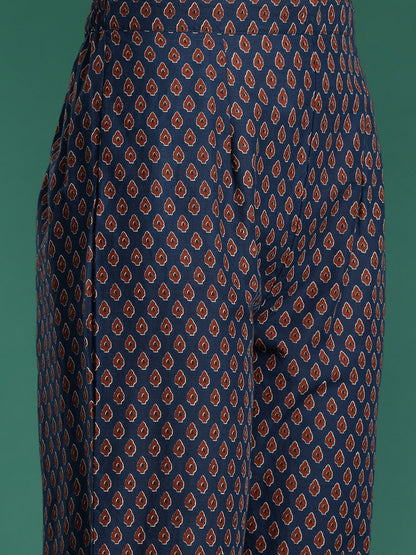 Ethnic Motifs Printed Thread Work Pure Cotton Kurta with Trousers
