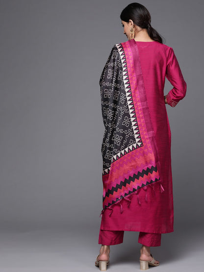 Dhiyona VA Women'sBrocade Yoke with Gota Detail Kurta with Trouser with Bandhani Printed Dupatta