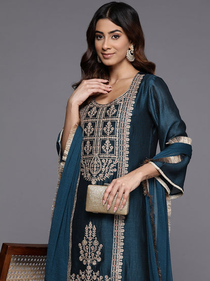 Dhiyona VA Women's Floral Embroidered Regular Kurta with Palazzos & With Dupatta