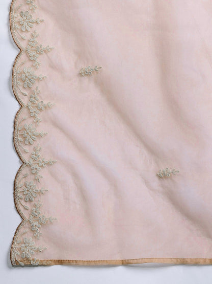 Floral Embroidered Thread Work Kurta With Trousers & Dupatta