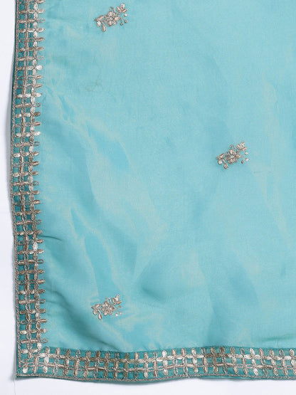 Ethnic Motifs Embroidered Sequinned Kurta with Palazzos & With Dupatta
