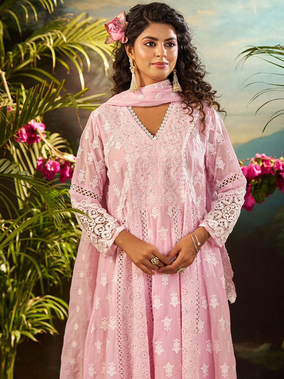 Women Ethnic Motifs Embroidered Cotton Kurta with Trousers & Dupatta