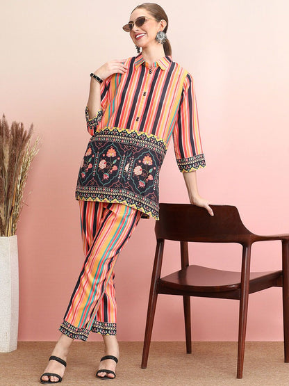 Dhiyona IE Striped Shirt With Trousers