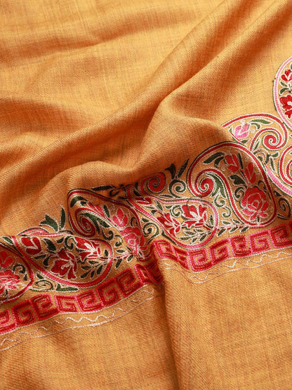 Dhiyona PA Women Yellow & Pink Embroidered Woolen Shawl