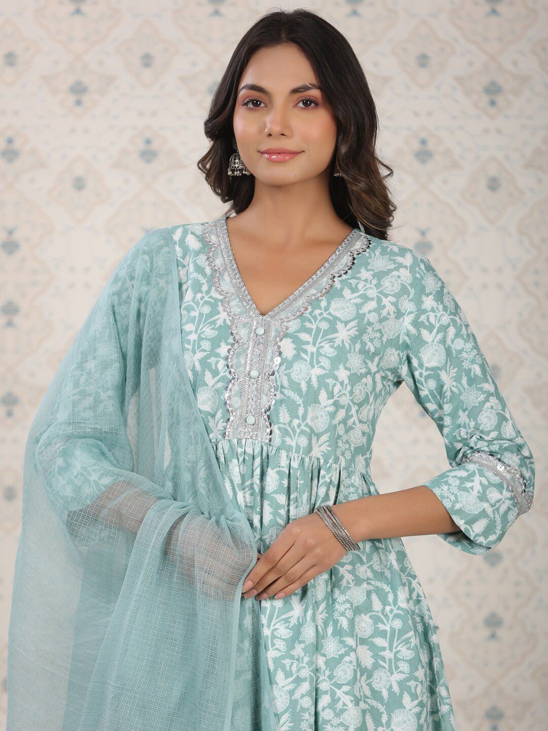 Dhiyona OD  Floral Printed Pure Cotton Kurta With Palozza & Dupatta