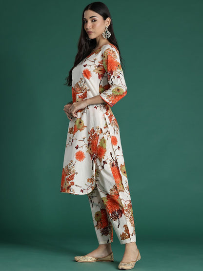 Women Floral Printed Regular Pure Cotton Kurta with Trousers