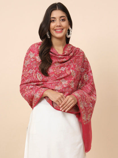 Dhiyona PA Women Floral Embroidered Pure Woollen Shawl