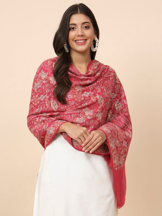 Dhiyona PA Women Floral Embroidered Pure Woollen Shawl