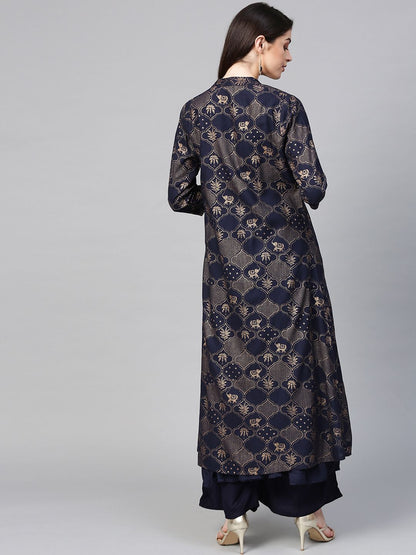 Dhiyona IS Women's Women Navy Blue Printed Kurta with Palazzos