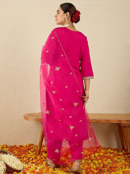 Women Ethnic Motifs Embroidered Sequinned Kurta with Trousers & Dupatta