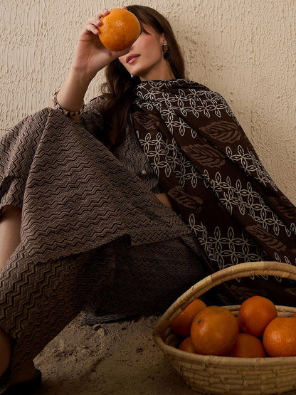 Dhiyona IE Women Printed Regular Pure Cotton Kurta with Trousers & With Dupatta