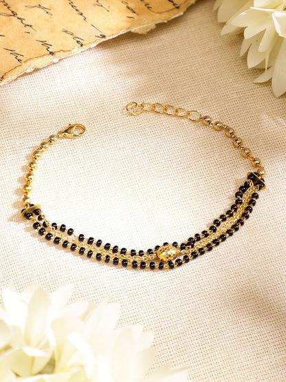 Dhiyona RJ Women's 18K Gold-Plated Black Beaded & Golden Chain Mangalsutra Bracelet