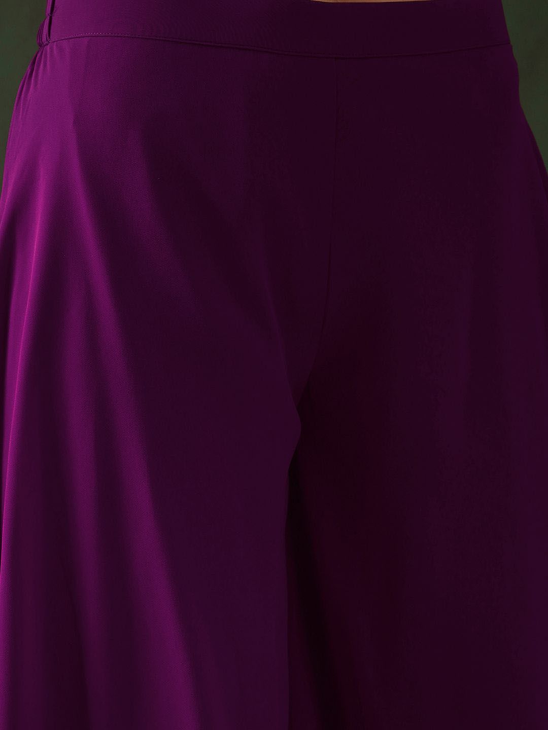 Dhiyona SN Women's Magenta Geometric Embroidered High Slit A-Line Kurta With Trouser