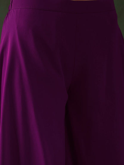 Dhiyona SN Women's Magenta Geometric Embroidered High Slit A-Line Kurta With Trouser