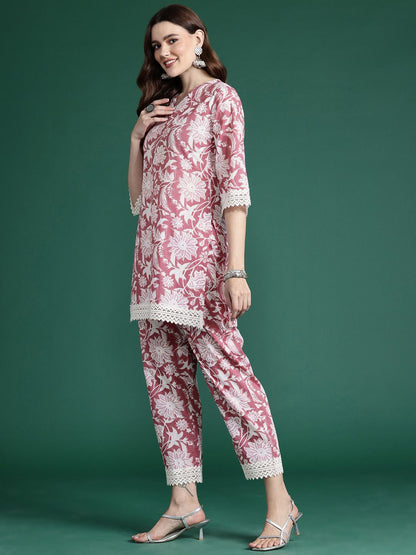 Dhiyona IE Floral Printed Pure Cotton Tunic With Trousers