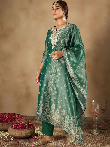 Women Ethnic Motifs Embroidered Regular Kurta with Trousers & With Dupatta