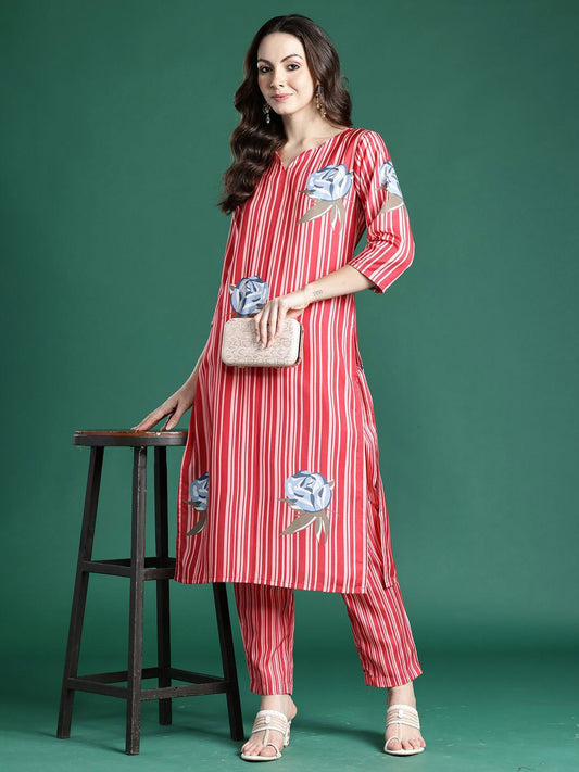 Dhiyona IE Printed V-Neck Tunic With Trousers Co-Ords