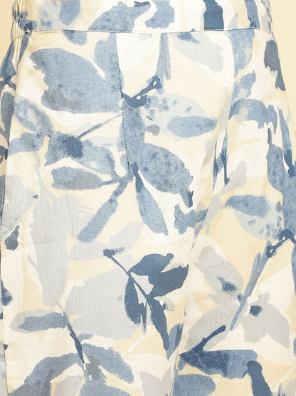 Dhiyona VA Women'sFloral Printed Thread Work Shirt Collar Kurta With Trousers