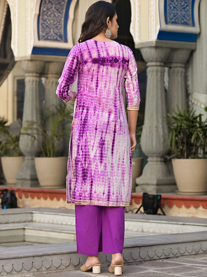 Dhiyona VA Women's Dyed Regular Gotta Patti Pure Cotton Kurta with Palazzos & With Dupatta