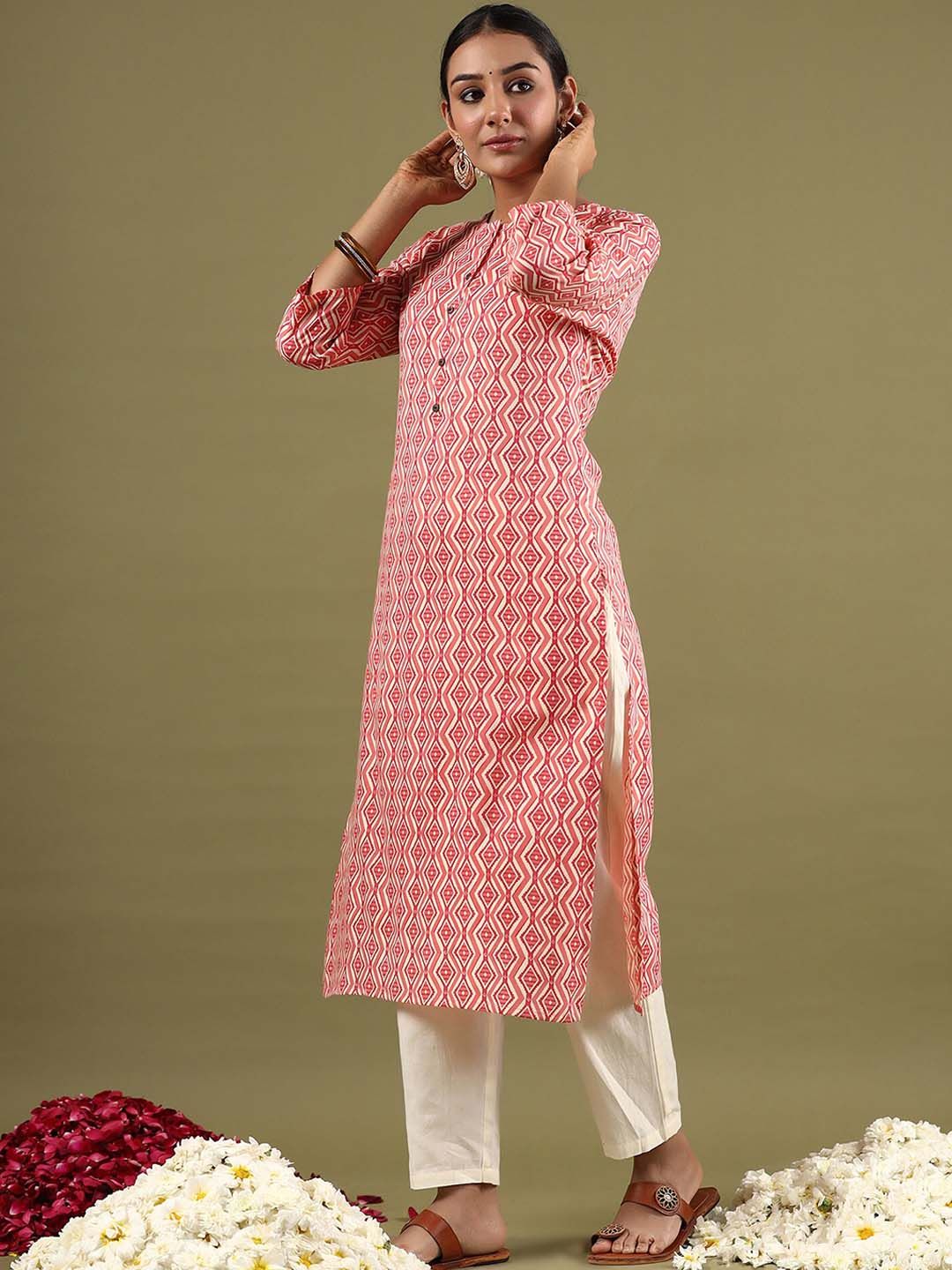Dhiyona IE Geometric Printed Mirror Work Straight Kurta