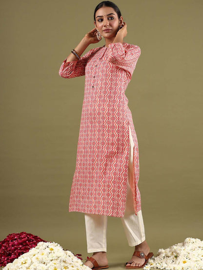 Dhiyona IE Geometric Printed Mirror Work Straight Kurta