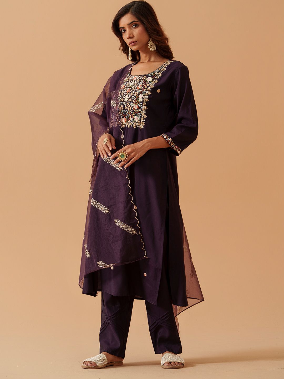 Dhiyona PD Women Round Neck Embroidered Kurta With Trousers & Dupatta
