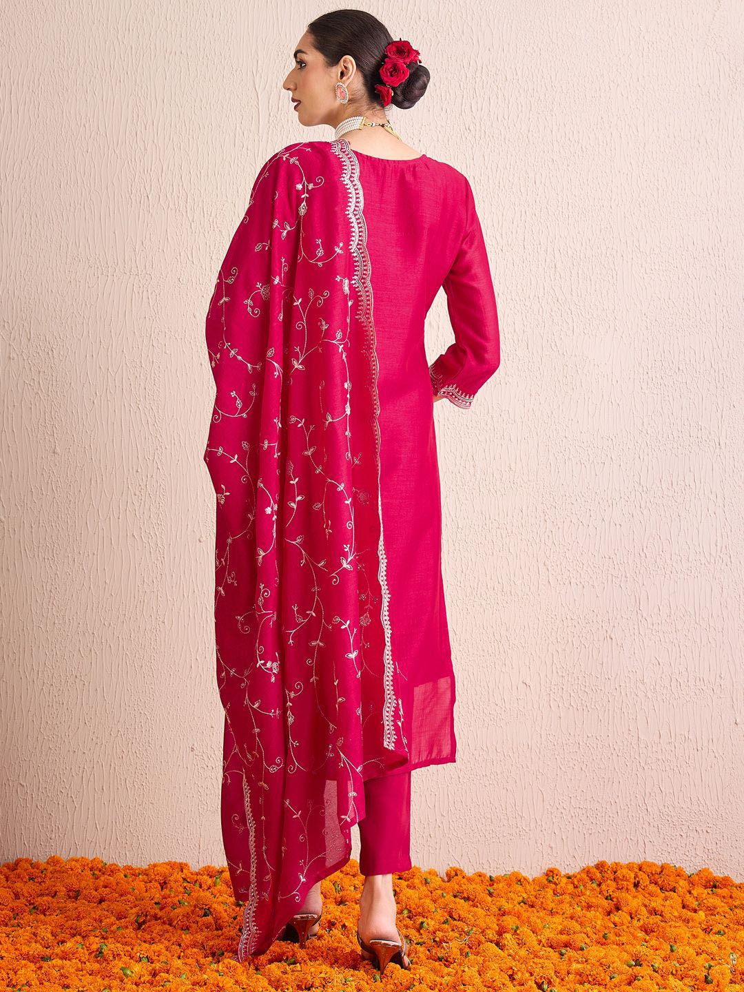 Women Ethnic Motifs Yoke Design Regular Sequinned Kurta with Trousers & With Dupatta