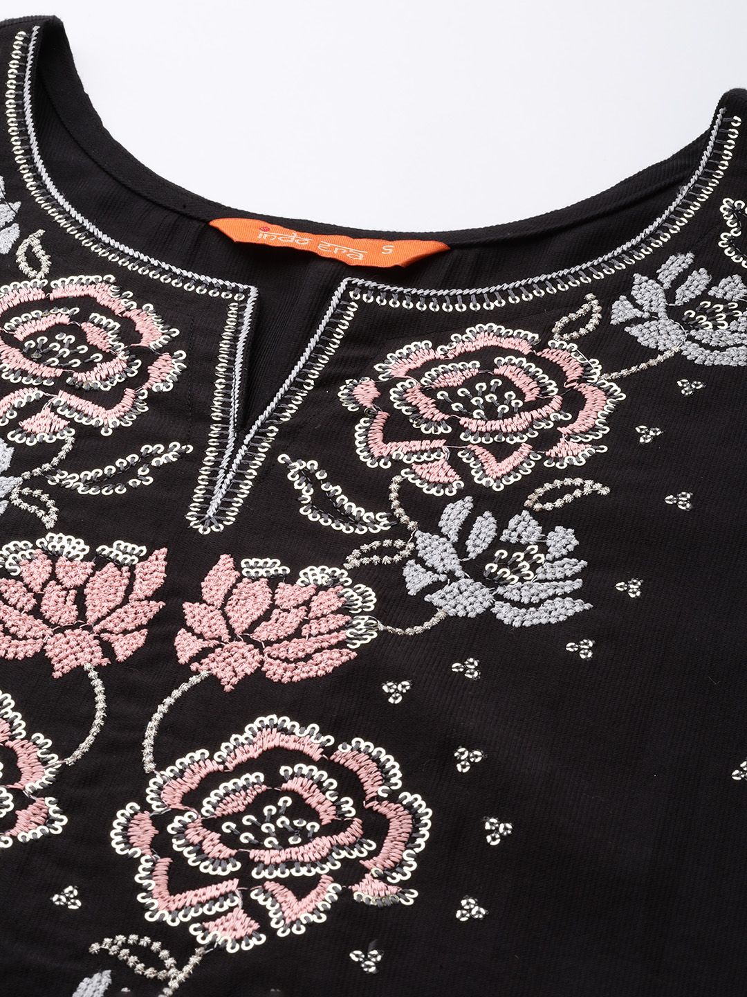 Floral Embroidered Thread Work Liva Kurta with Trousers & With Dupatta