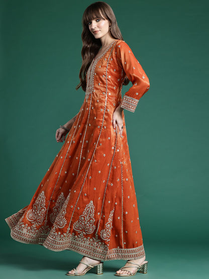 Ethnic Motifs Embroidered Sequinned Kurta with Trousers & With Dupatta