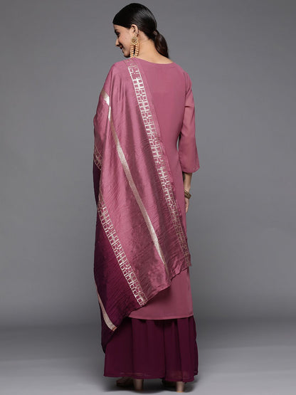 Dhiyona VA Women's Embroidered Sequinned Kurta With Sharara & Dupatta