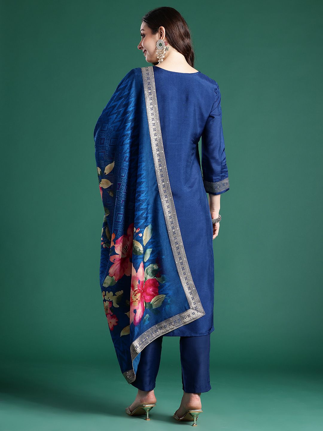 Floral Embroidered Regular Kurta with Trousers & Dupatta