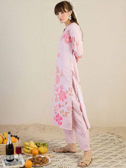 Dhiyona IE Printed V-Neck Top With Trousers Co-Ords