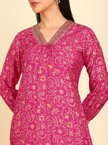 Dhiyona SO Women's Floral Printed Regular Sequinned Kurta with Palazzos