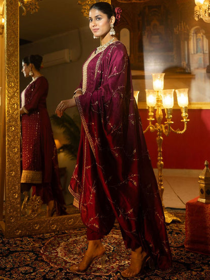 Women Ethnic Motifs Embroidered Regular Sequinned Kurta with Trousers & With Dupatta