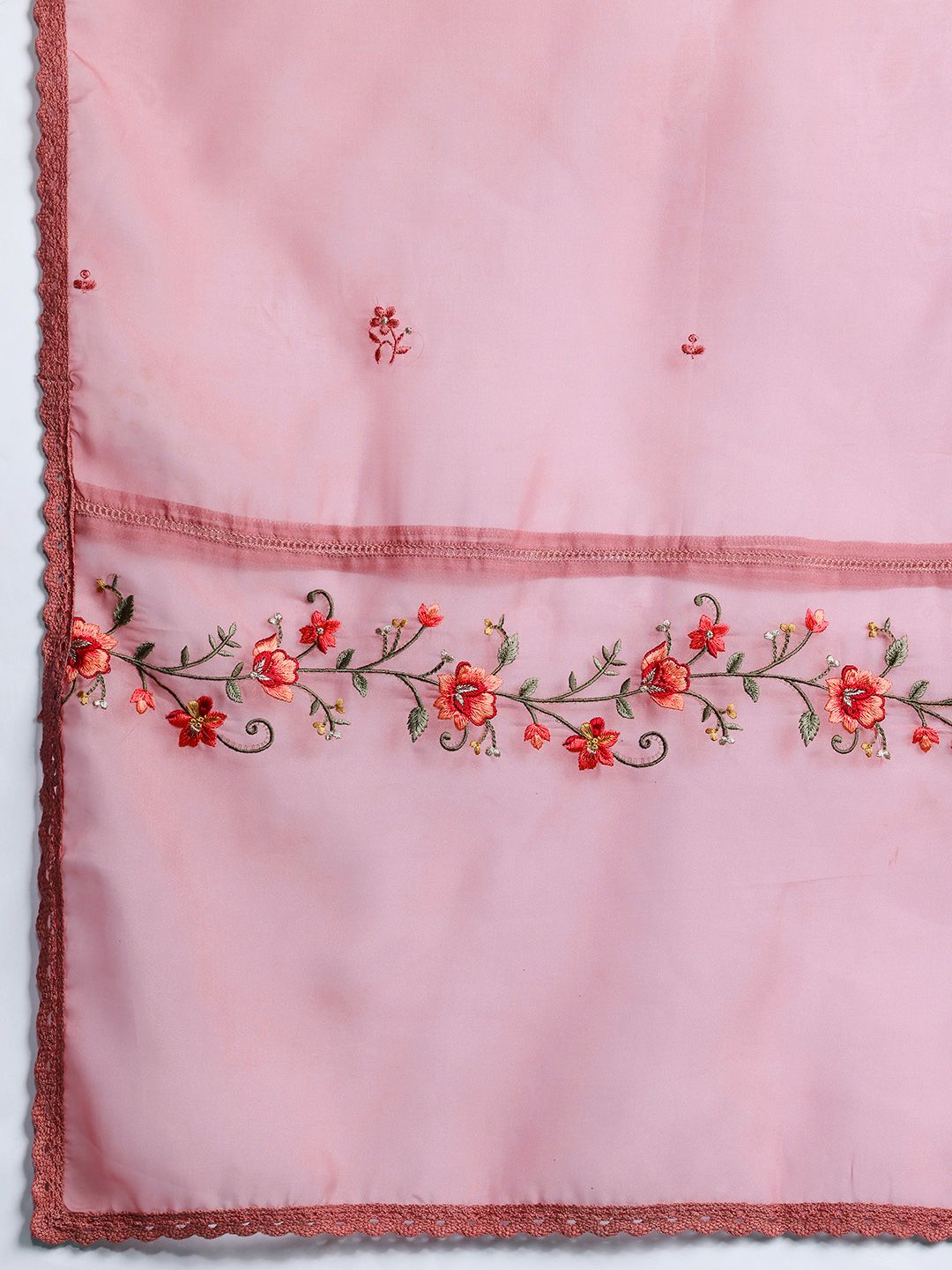 Floral Embroidered Thread Work Kurta with Trousers & With Dupatta