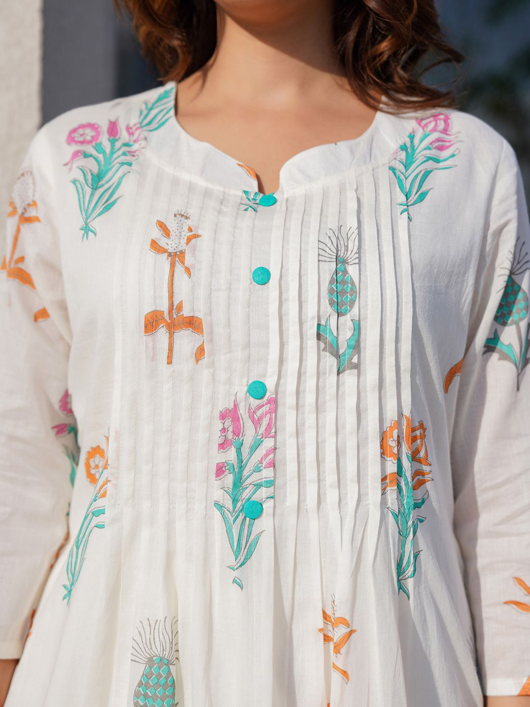 Floral Printed Pure Cotton Anarkali Kurta with Trousers