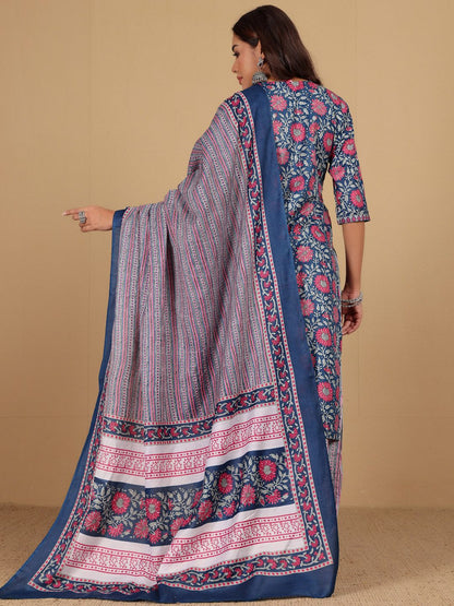 Dhiyona VA Women'sFloral Printed V-Neck Gotta Patti Kurta With Trousers & Dupatta