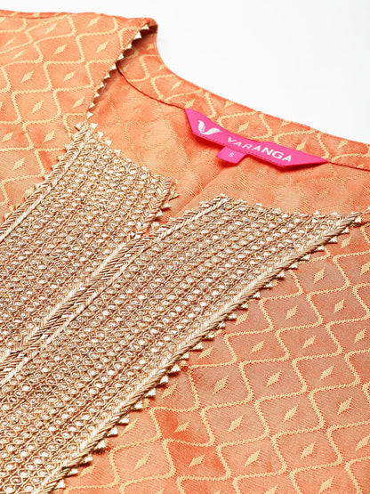 Dhiyona VA Women'sJacquard Zari Kurta with Trousers & With Dupatta