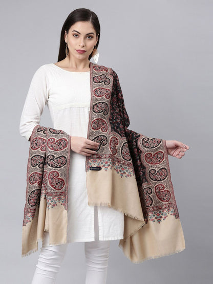 Dhiyona PA Women Black & Beige Woven Design Jamawar Shawl