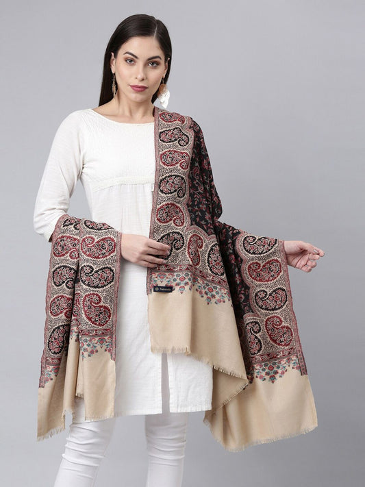 Dhiyona PA Women Black & Beige Woven Design Jamawar Shawl