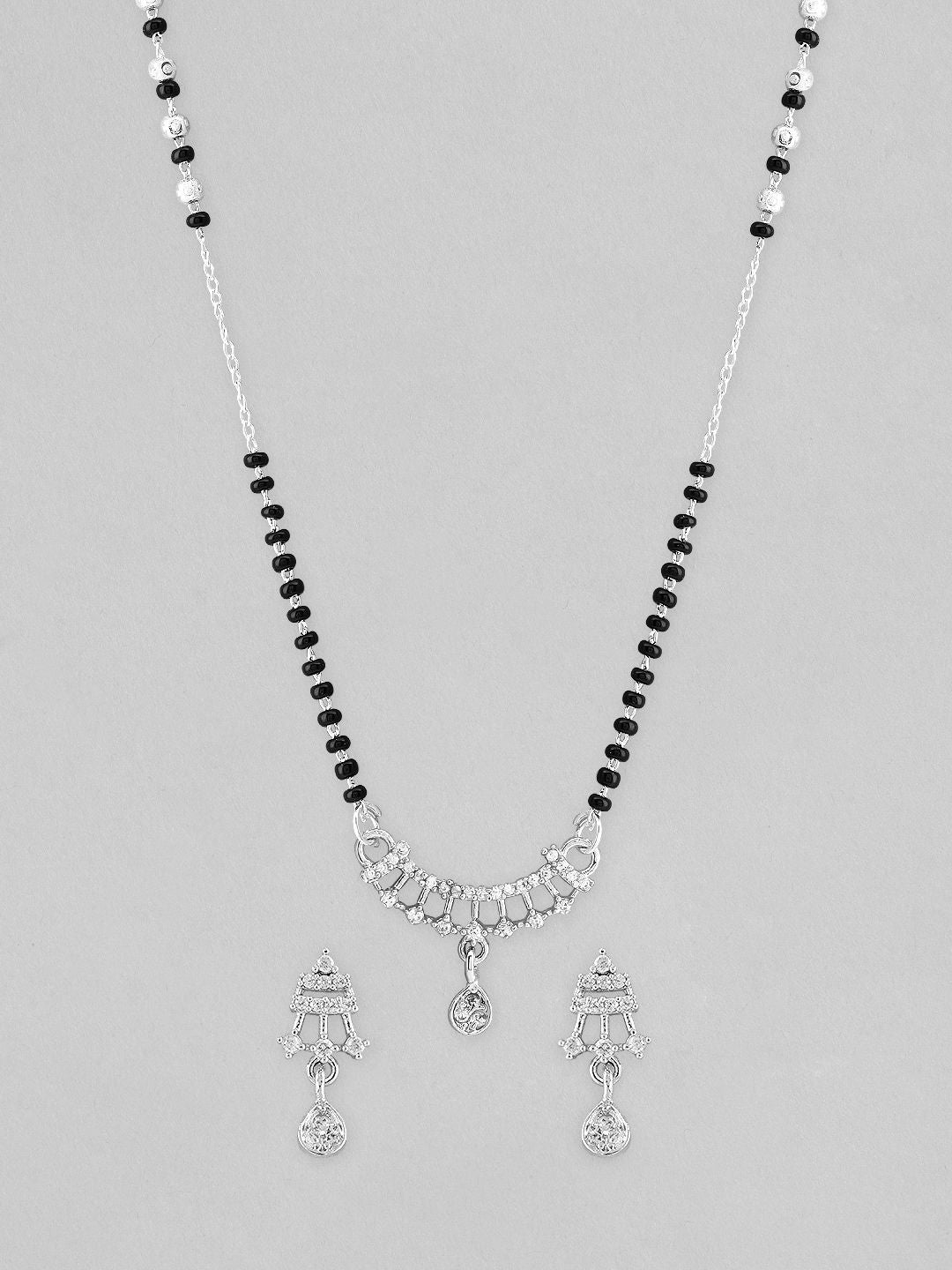 Dhiyona RJ Women's Silver-Plated & Beaded Mangalsutra With Earings