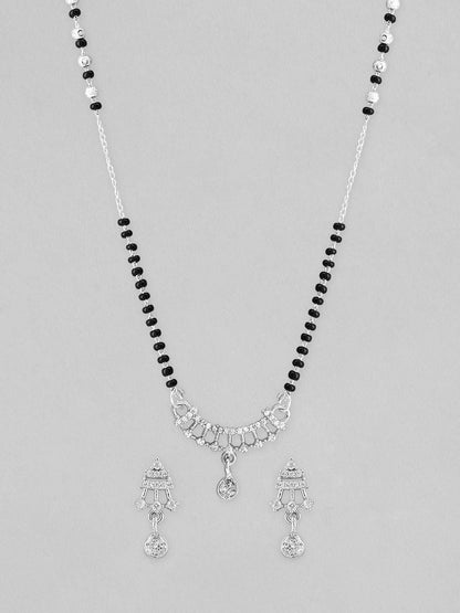 Dhiyona RJ Women's Silver-Plated & Beaded Mangalsutra With Earings