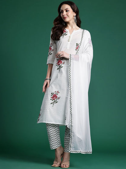 Dhiyona IE Floral Printed Pure Cotton Kurta with Trousers & With Dupatta