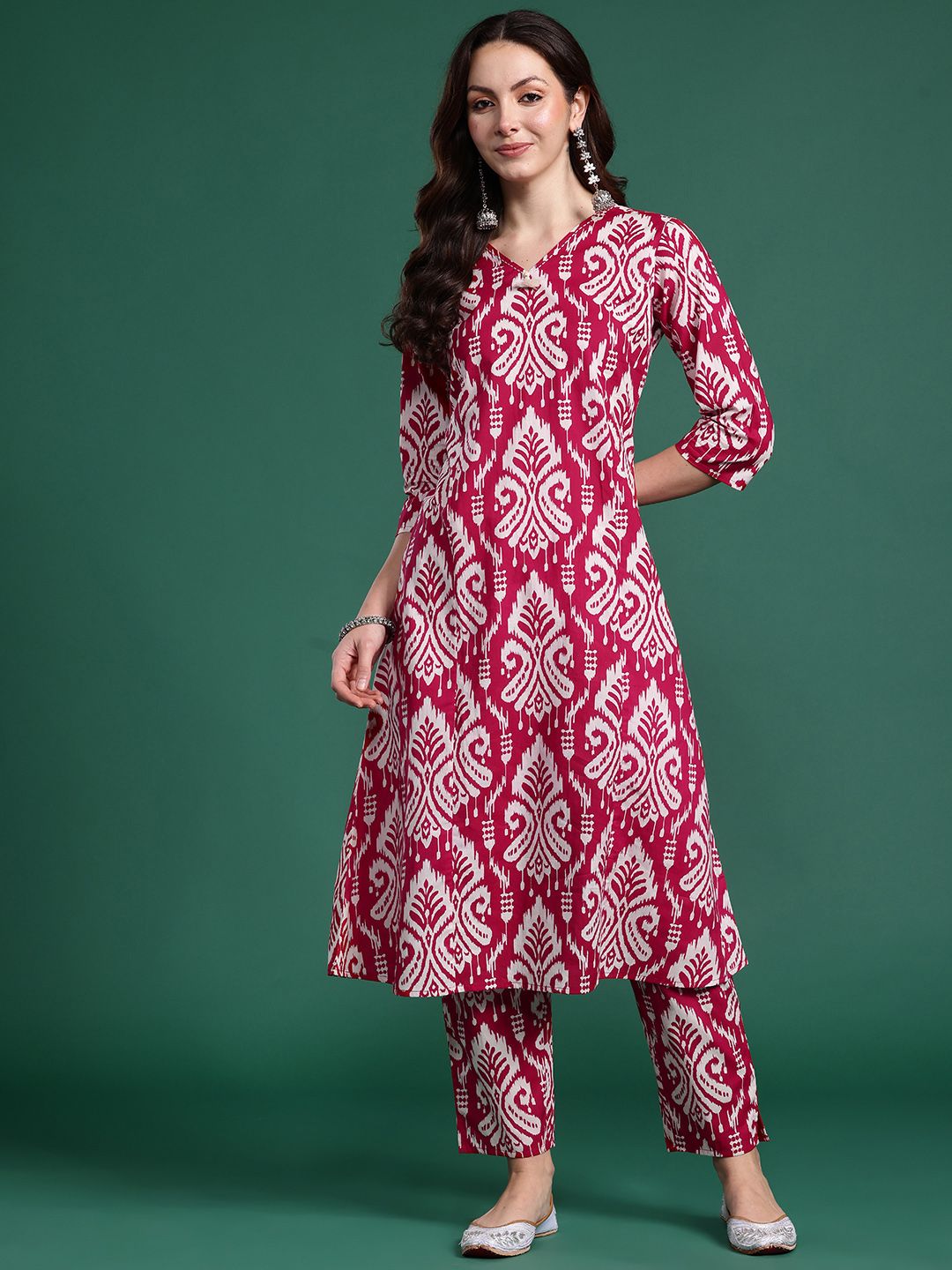Dhiyona IE Women Ethnic Motifs Printed Pure Cotton Kurta with Trousers