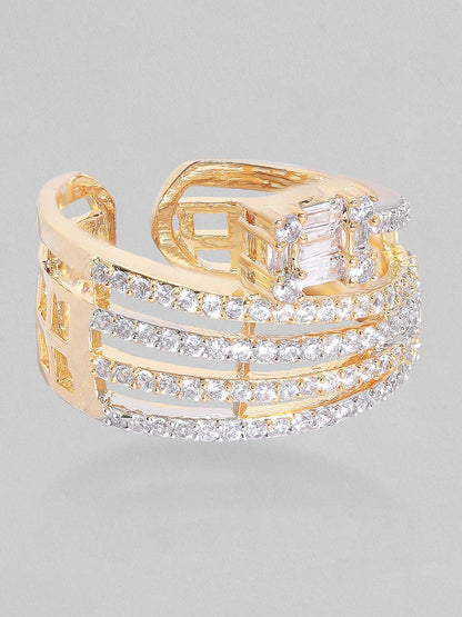 Dhiyona RJ Women's Gold-Plated AD Studded Adjustable Rail Finger Ring