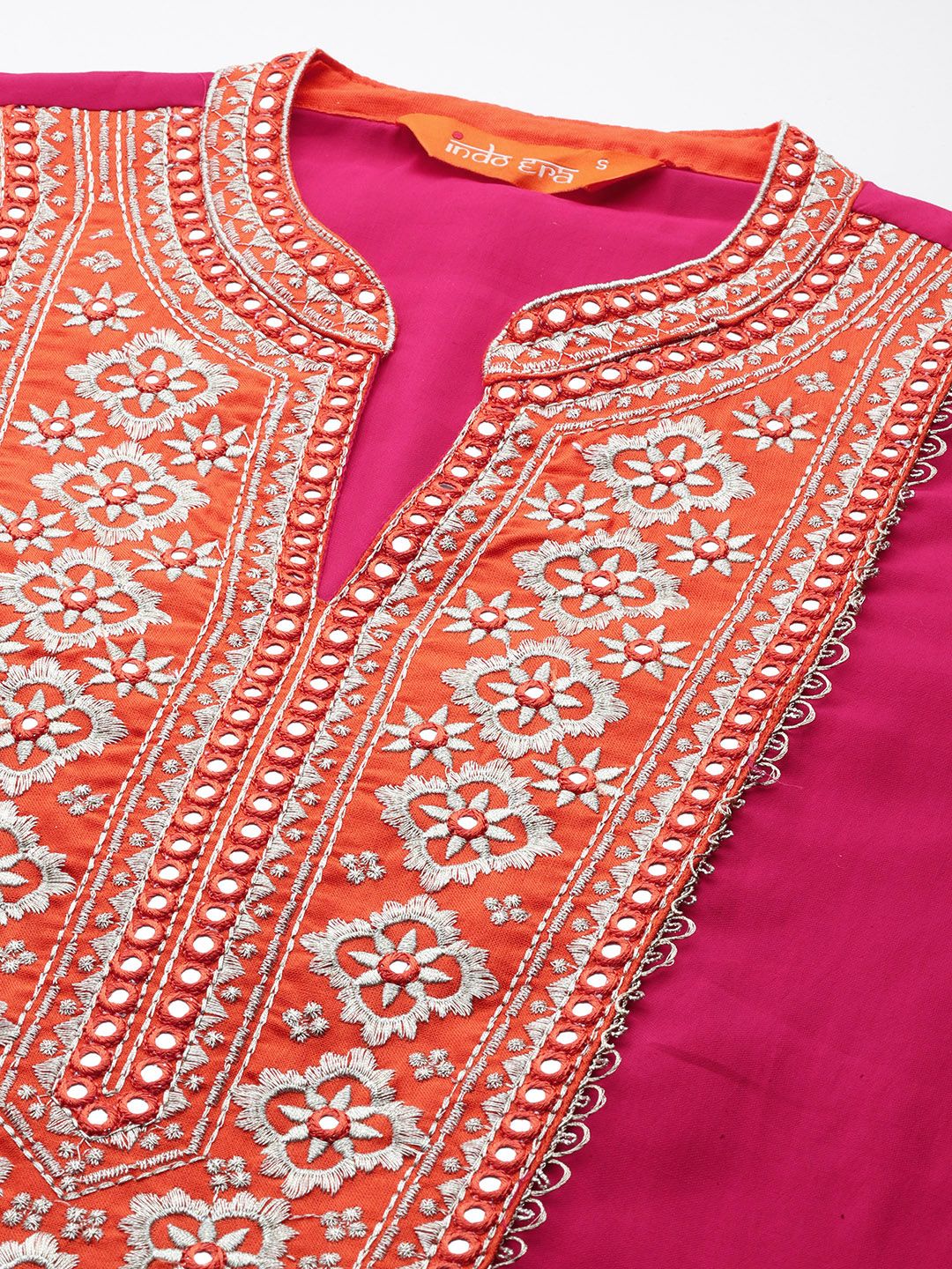 Dhiyona IE Women Ethnic Motifs Embroidered Pleated Mirror Work Kurta with Trousers